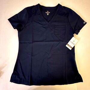 Med Couture Touch Tuck In Chest Pocket Scrub Top, Ladies Size M, Navy Blue, NWT
